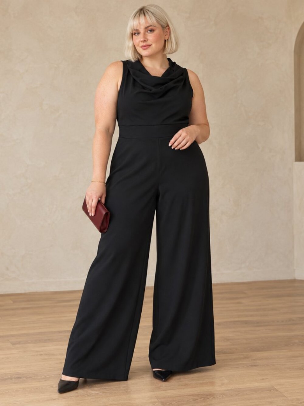 Lily Morgan XL Sleeveless Black Jumpsuit with Draped Neck